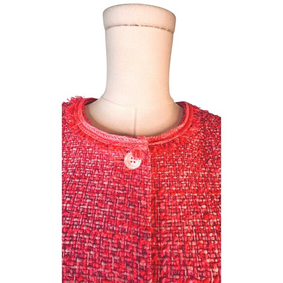 Talbots 14P Petites Tweed Pink/Coral/Red Button Front Jacket Polyester Acrylic - Picture 3 of 16